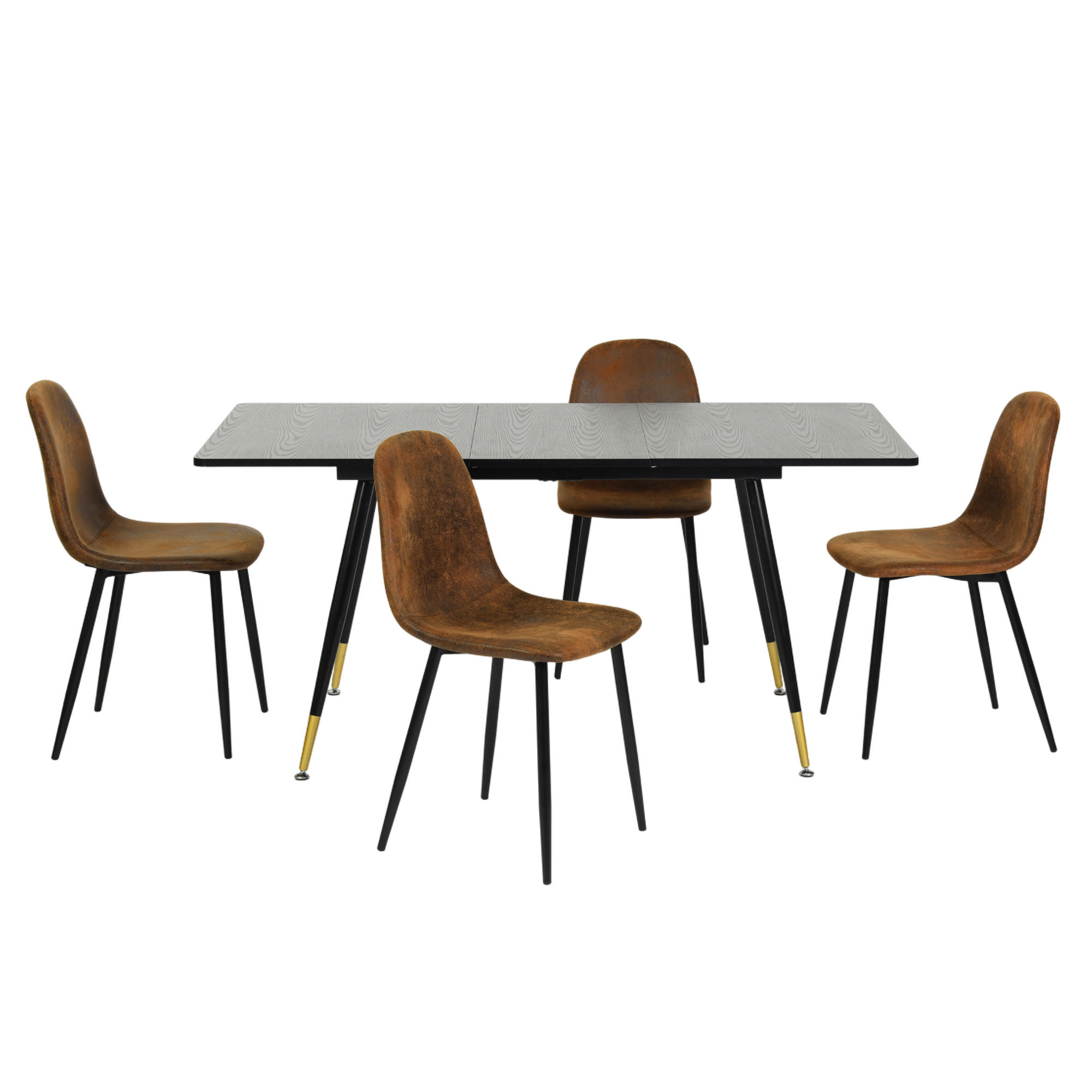 ESSTISCH SET mit ausziehbarem Tisch und 4 bequemen Stühlen - Braun, Holzwerkstoff/Metall (80/75/160cm) - Urban Meuble