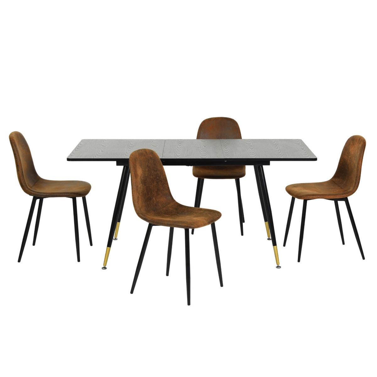 ESSTISCH SET mit ausziehbarem Tisch und 4 bequemen Stühlen - Braun, Holzwerkstoff/Metall (80/75/160cm) - Urban Meuble
