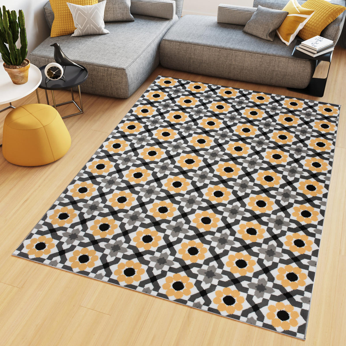 TEPPICH MAYA Gelb Floral Mosaik Geometrisch 200/300 cm - Gelb, Textil (200/300cm) - Tapiso