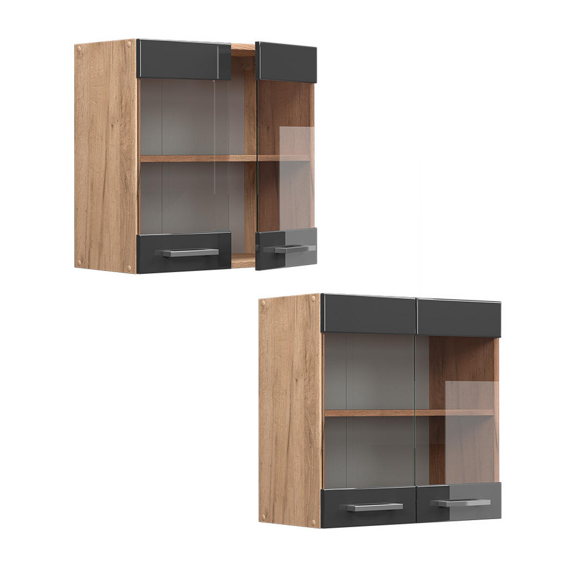 KÜCHENGLASSCHRANK R-Line Anthrazit Hochglanz 60 cm - Honigeiche/Schwarz Hochglanz, Holzwerkstoff (60/60/31cm) - Vicco