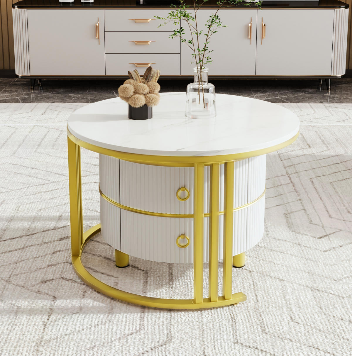 COUCHTISCH-SET aus MDF 70x70x46 und 50x50x40 cm Weiß mit 2 Schubladen - Weiß, Holzwerkstoff (70/70/46cm) - IVMEU