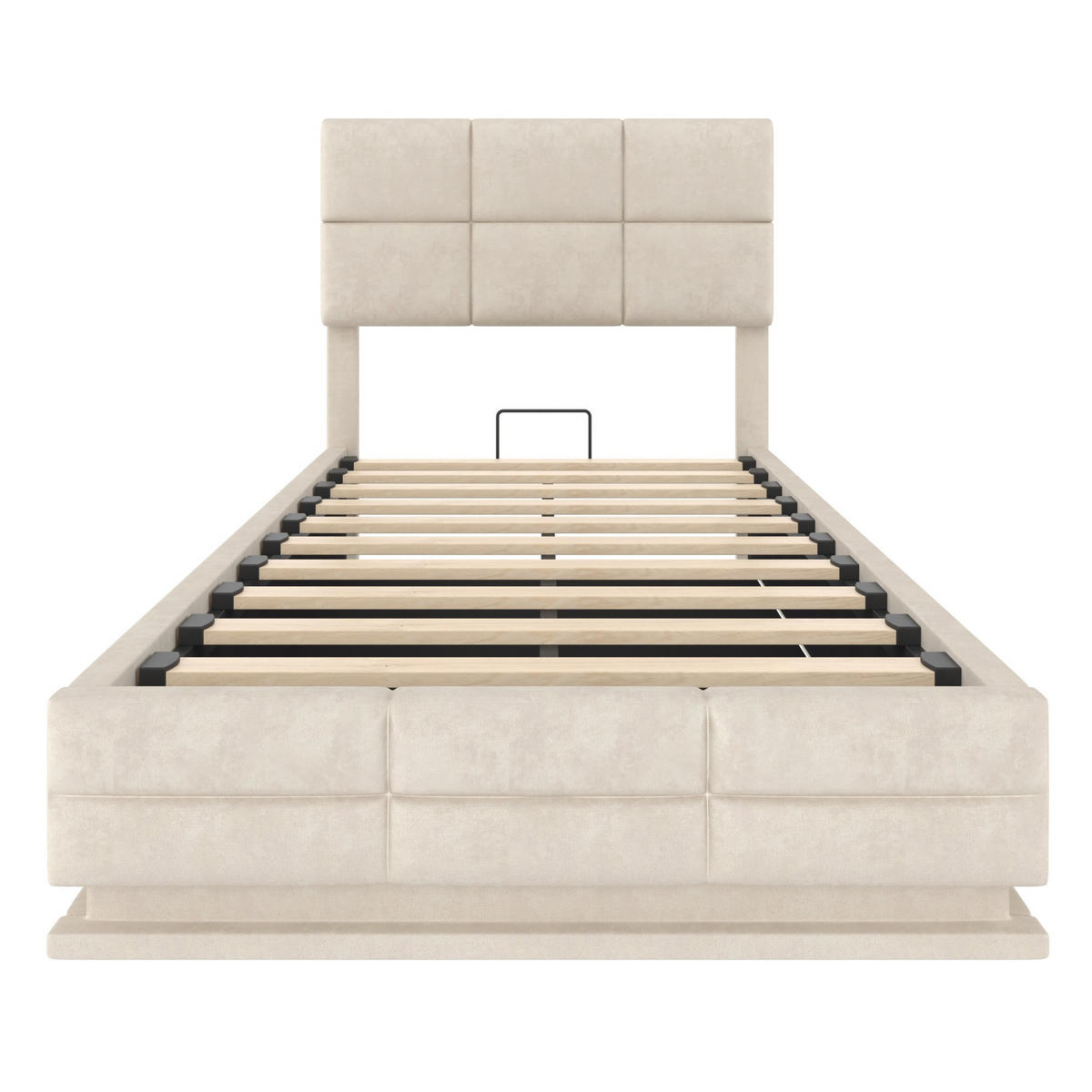 BOXBETT 90/200 mit Bettkasten, LED, USB/Typ C-Ladeanschluss,Samt,Beige - Beige, Holz (90/200cm) - LVHOM