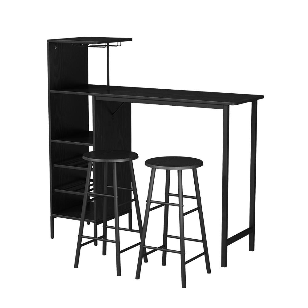BARTISCH-SET Naila Schwarz 121.5 x 40 cm mit 2 Hocker - Schwarz, Holzwerkstoff (121.5/120/40cm) - Vicco