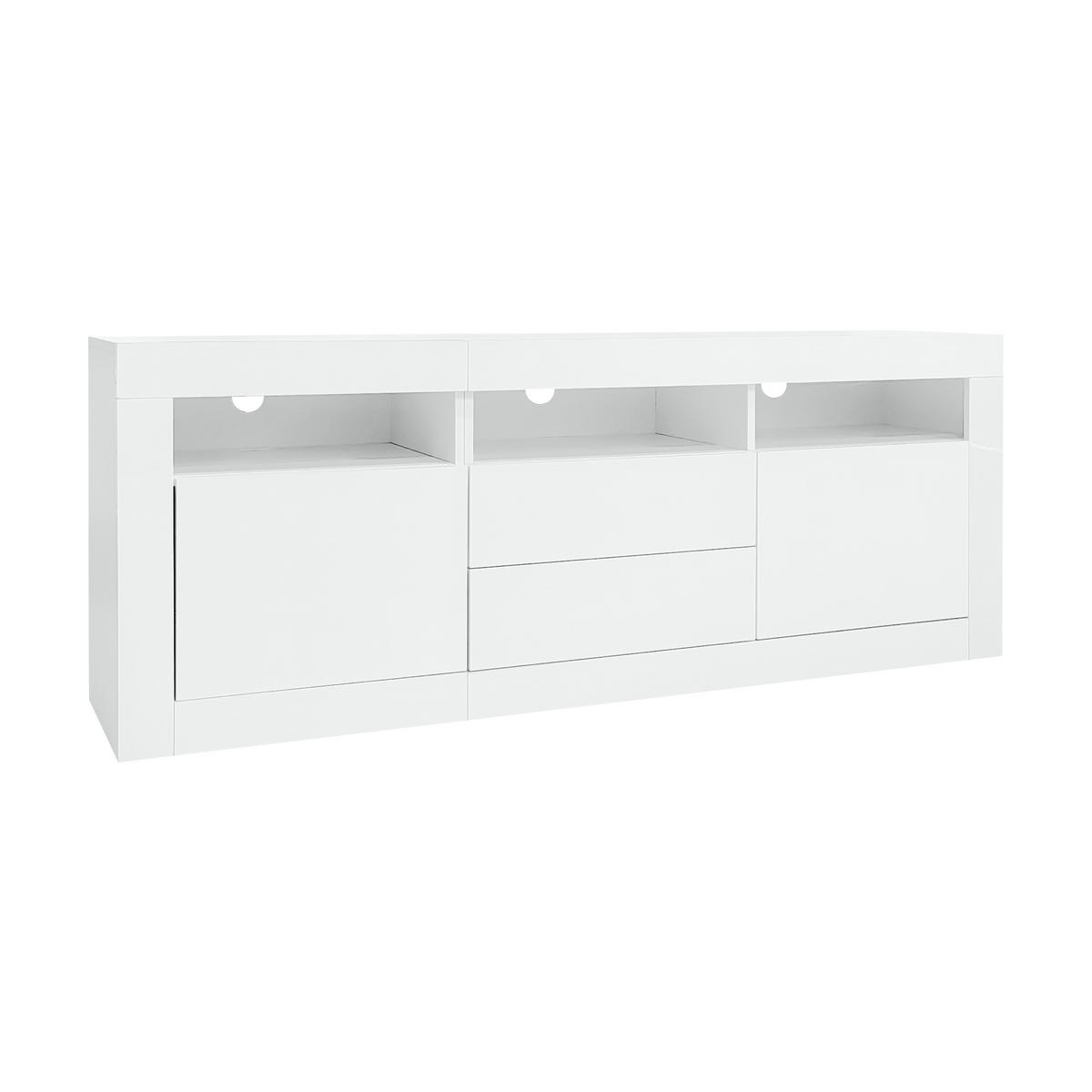TV-SCHRANK 160/35/60 cm weiß Hochglanz mit LED-Beleuchtung, 3 offenen Fächern und 2 Schubladen - Weiß, Holzwerkstoff (160/60/35cm) - OKWISH