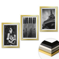 WANDBILDER 3er Set - 20x30 cm Goldrahmen - Porträt einer Frau mit einer Eiffel-Rose - Goldfarben, Kunststoff (20/30cm) - ArtPrintCave