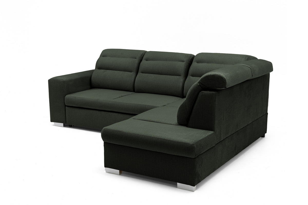ECKSOFA CLOUD L Rechts mit Schlaffunktion 120x190 Velours Dunkelgrün - Chromfarben/Dunkelgrün, Holz/Kunststoff (260/202cm) - Muffo