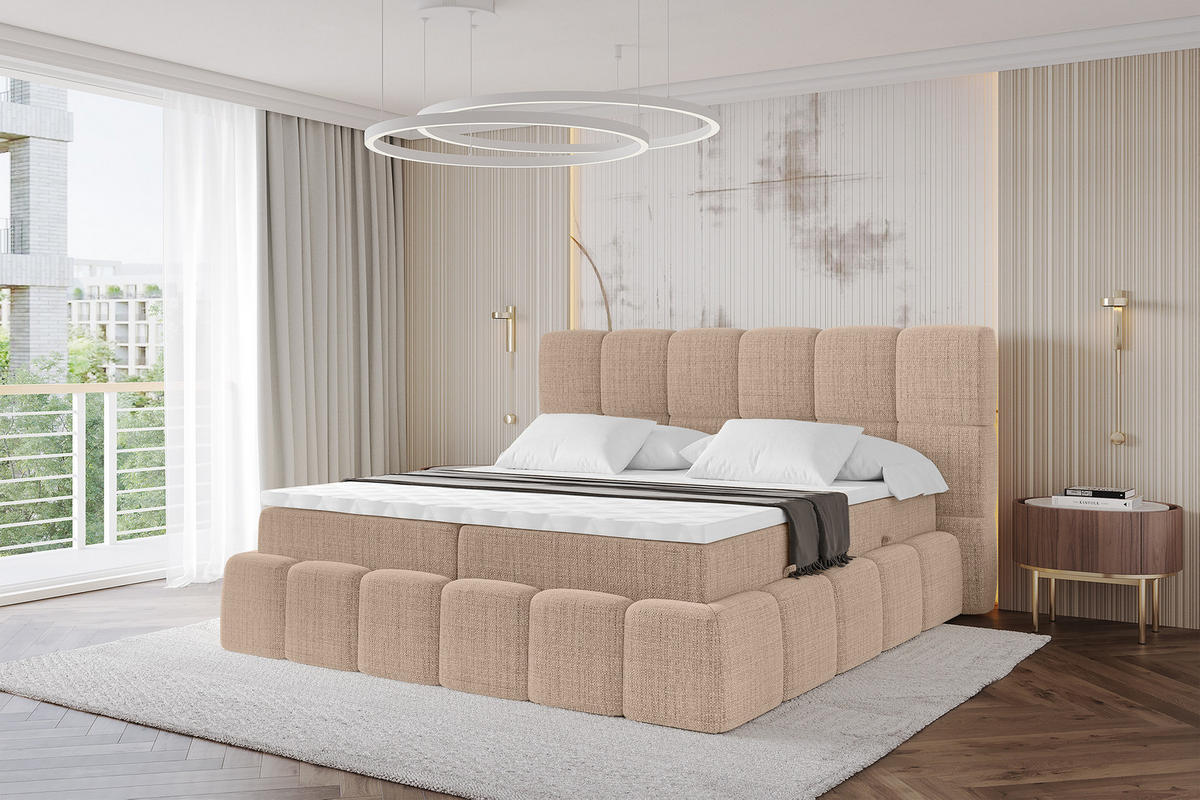 BOXBETT - AURI-H3 - 180x200 Dunkelbeige Aragon - Sandfarben, Holzwerkstoff (180/200cm) - ALTDECOR