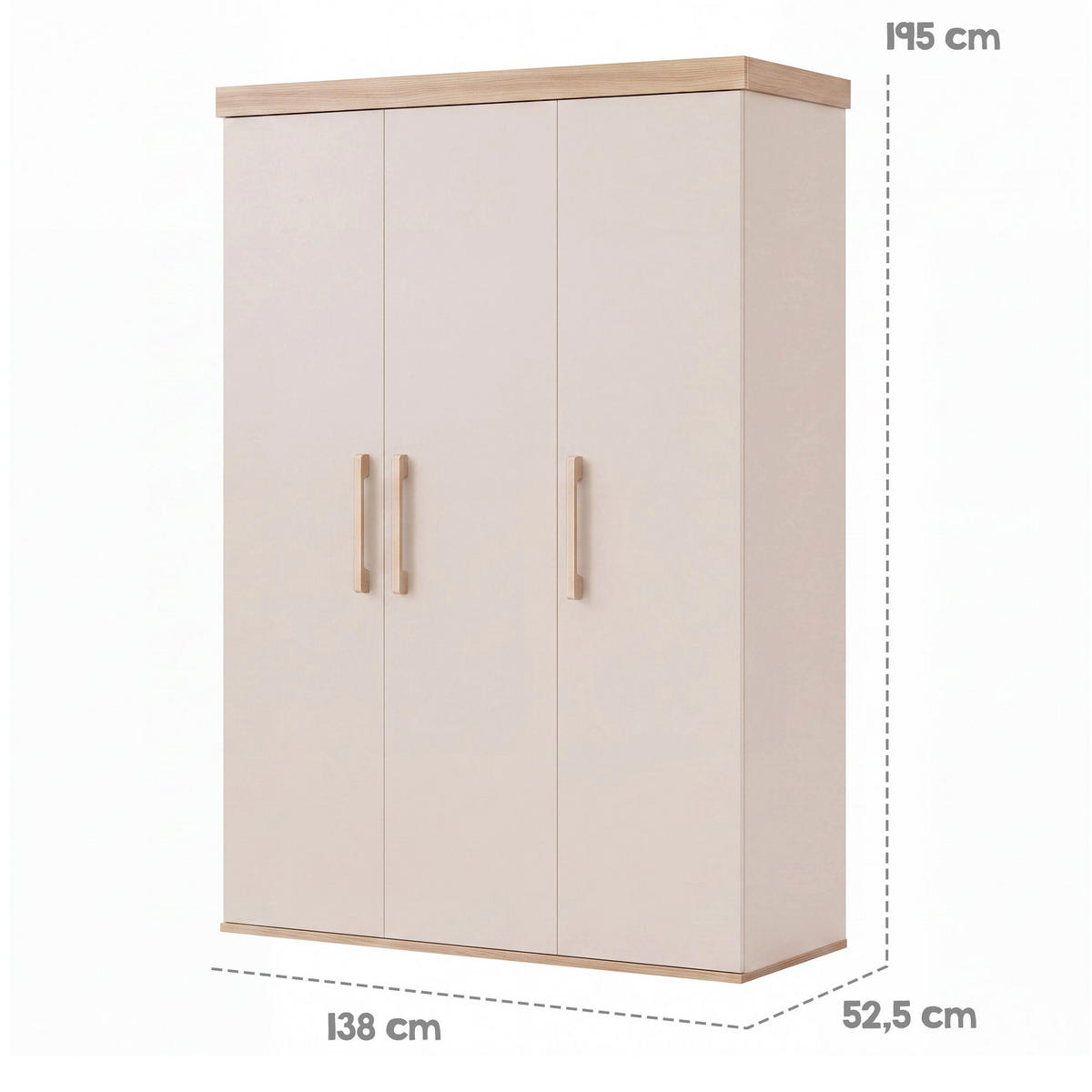 KINDERKLEIDERSCHRANK Jimmy Cashmere - Kaschmir/Eichefarben, Holz/Holzwerkstoff (138/195/53cm) - Roba