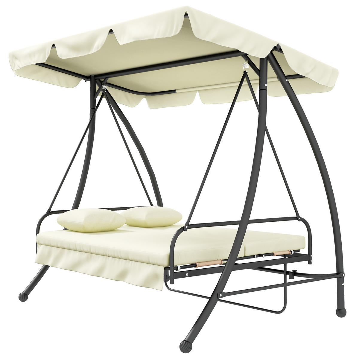 HOLLYWOODSCHAUKEL DE-07100 3-Sitzer mit Liegefunktion, verstellbares Dach Weiß - Creme, Metall (210/170/125cm) - ComfortXL