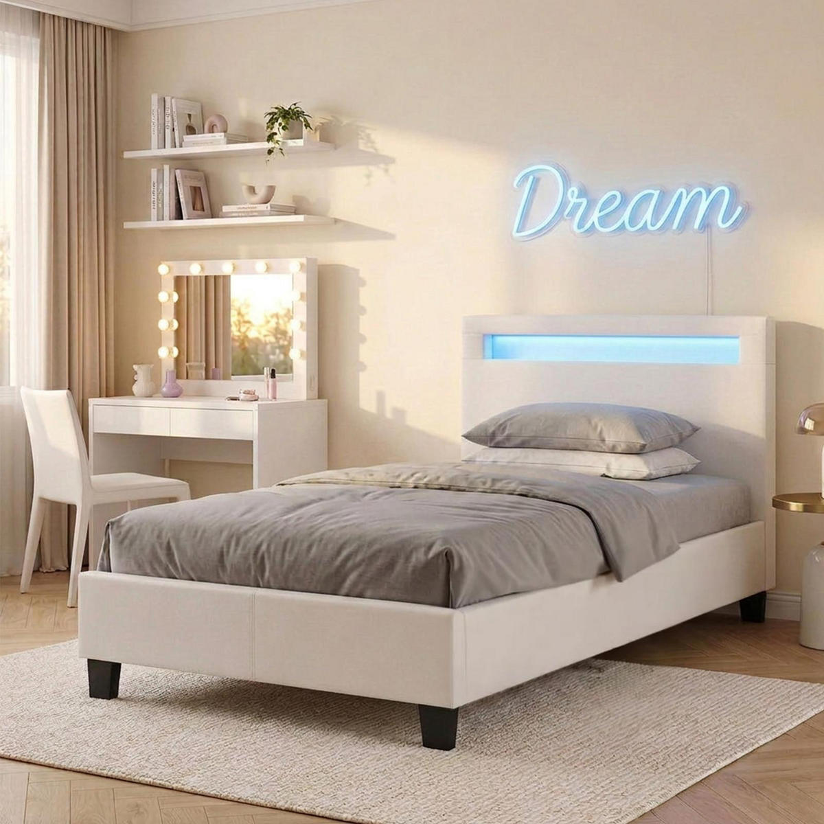 POLSTERBETT MIT LED HIMALAYA 90x200 cm weiß - Weiß, Textil (90/200cm) - CARO-Möbel
