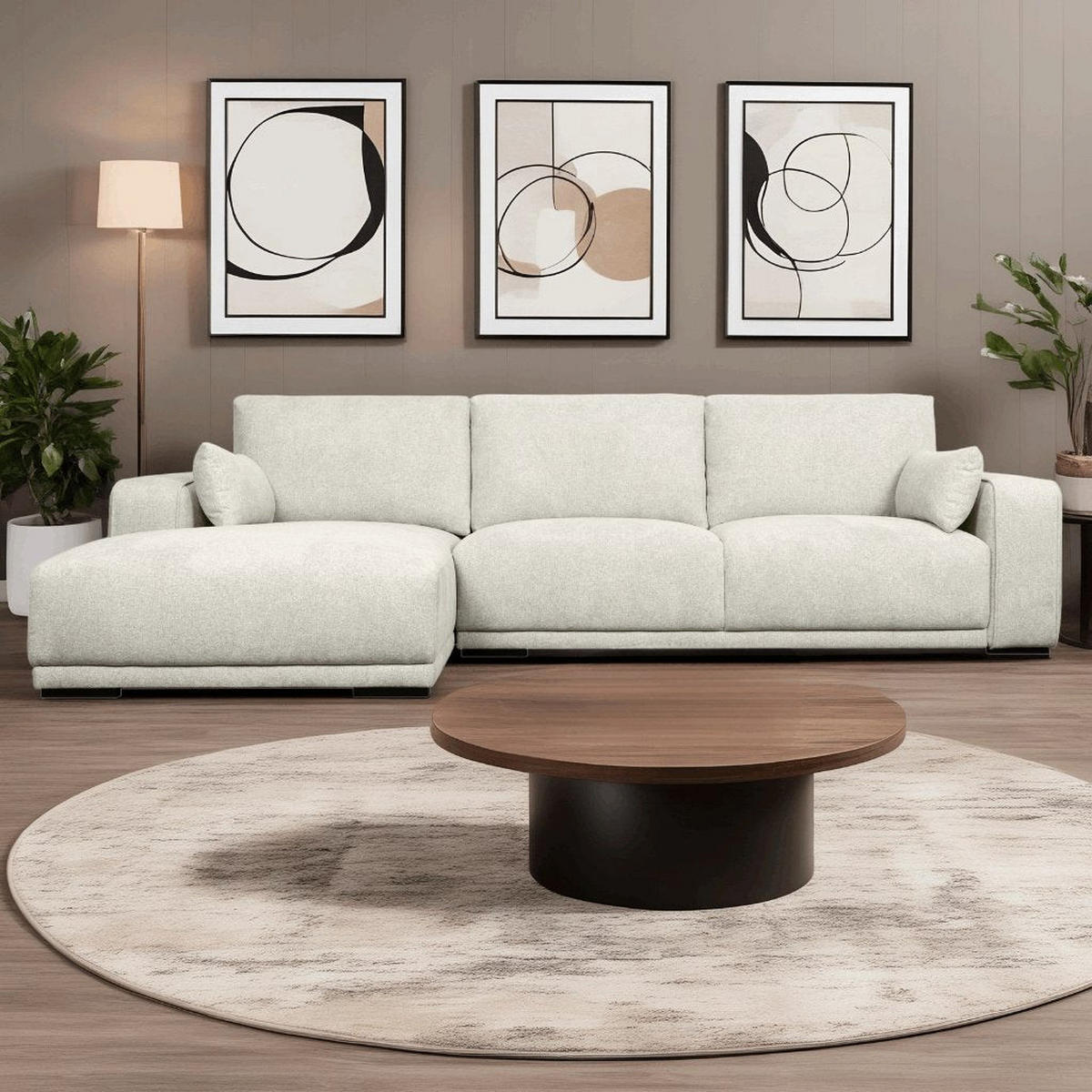 ECKSOFA Webstoff Beige - Beige/Schwarz, Holz/Textil (105/305cm) - Furnhouse