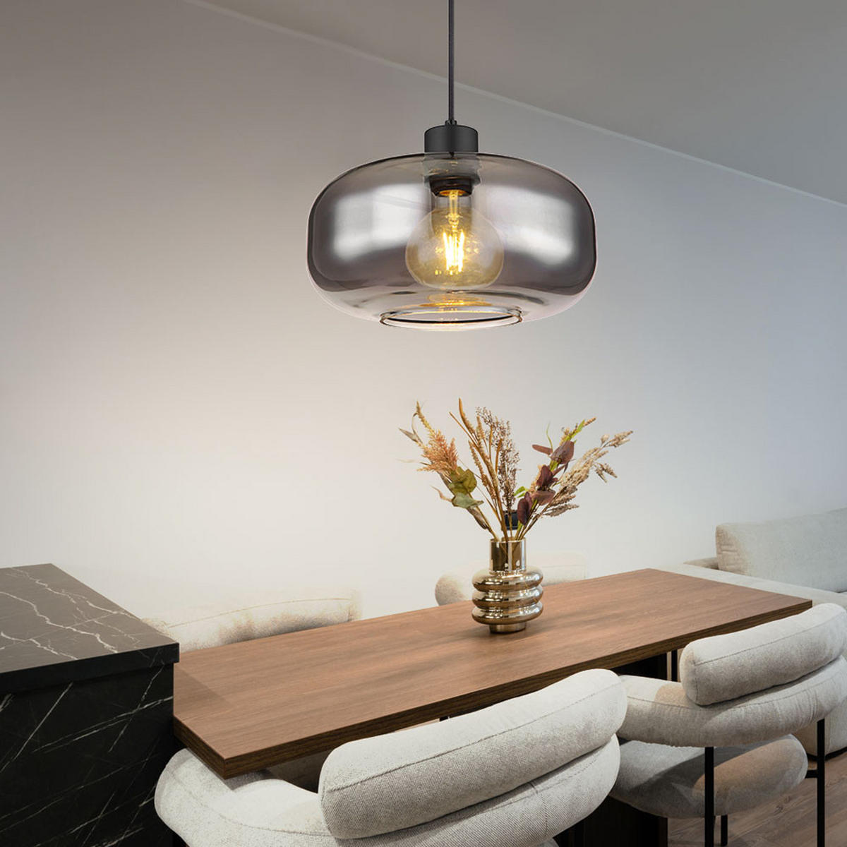 LED HÄNGELEUCHTE Metall Grau Rauchglas - Grau, Glas (28/28/120cm) - Globo Lighting