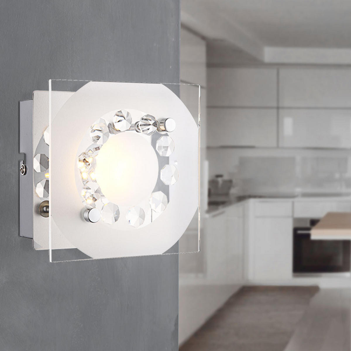 LED WANDLEUCHTE Metall Kristalloptik Silber - Silberfarben, Glas (12/9.5/12cm) - Globo Lighting