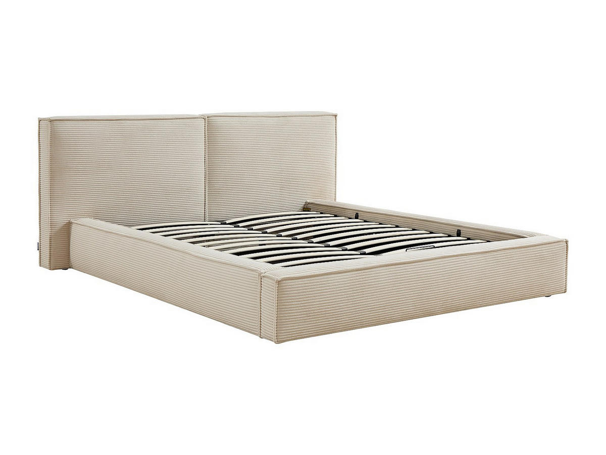 BETT mit Bettkasten - 2 Personen - Samt, Stoff - Beige - - Beige, Textil (160/200cm) - Vente-Unique