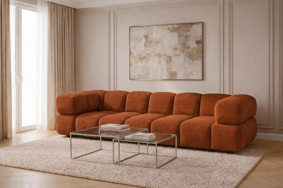 SOFA 4-SITZER, Strukturierter Premiumstoff Sonic, Kupfer, Averro - Orange, Holz (280/70/96cm) - Kaiser Möbel