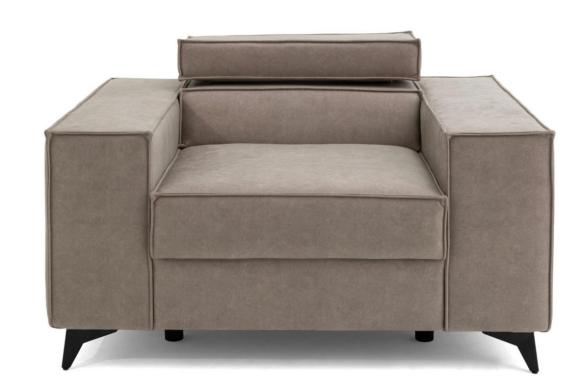 SESSEL PURE mit verstellbare Kopfstütze Velours Creme - Creme/Schwarz, Holz/Textil (174/94/99cm) - Muffo