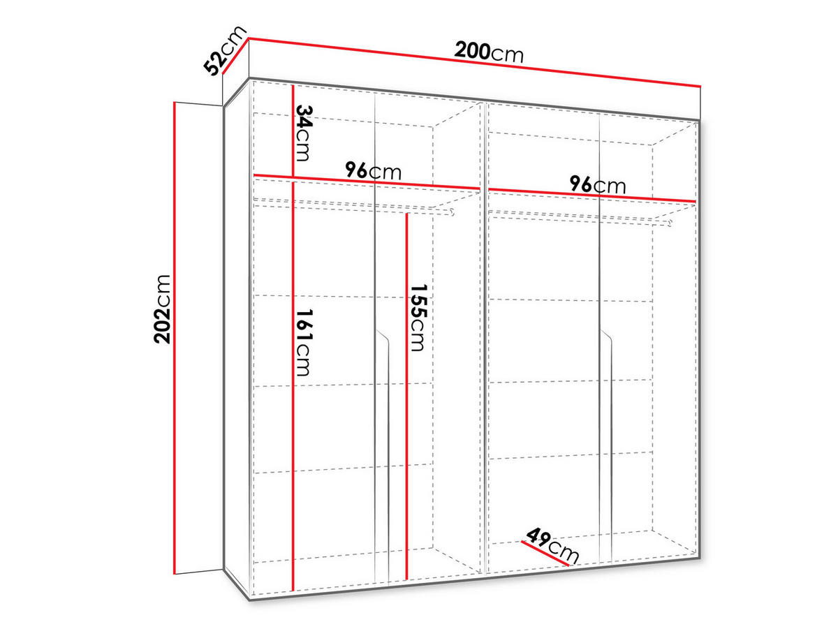 DREHTÜRENSCHRANK Mila I 200 - Goldfarben/Schwarz, Holzwerkstoff/Kunststoff (200/202/52cm) - MIRJAN24