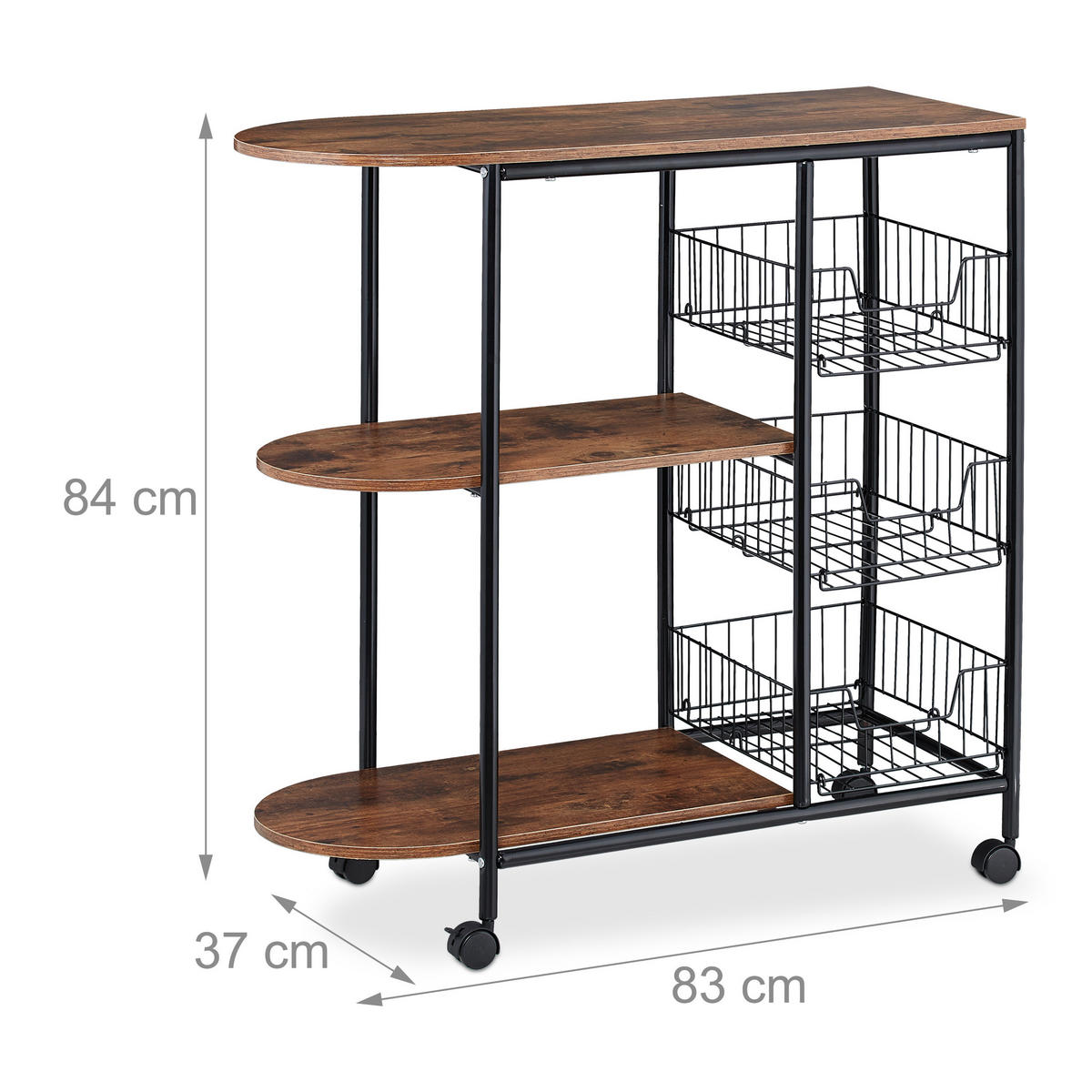 SERVIERWAGEN Industrial - Multicolor, Holzwerkstoff/Metall (37/84/83cm) - Relaxdays