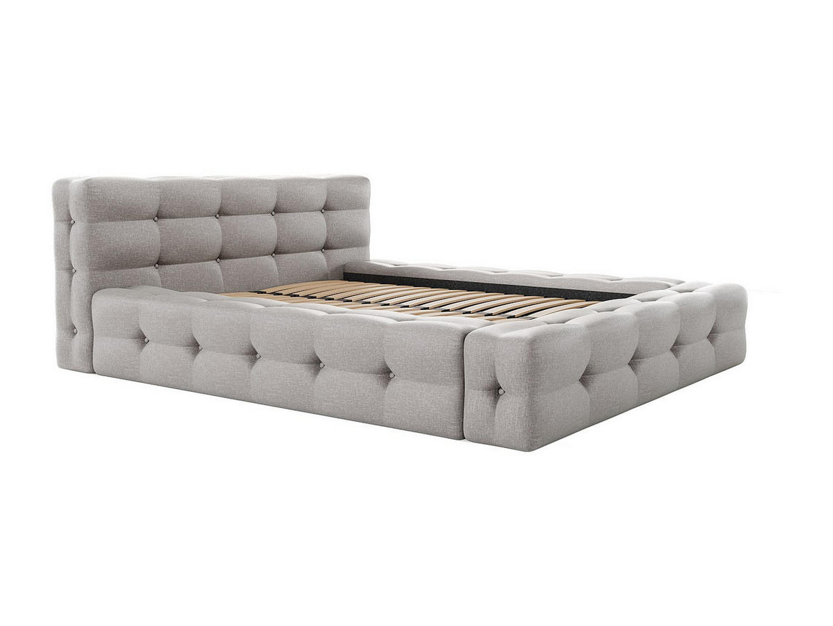 BETT mit Bettkasten - 2 Personen - Stoff - Hellgrau - Hellgrau, Textil (140/190cm) - Vente-Unique