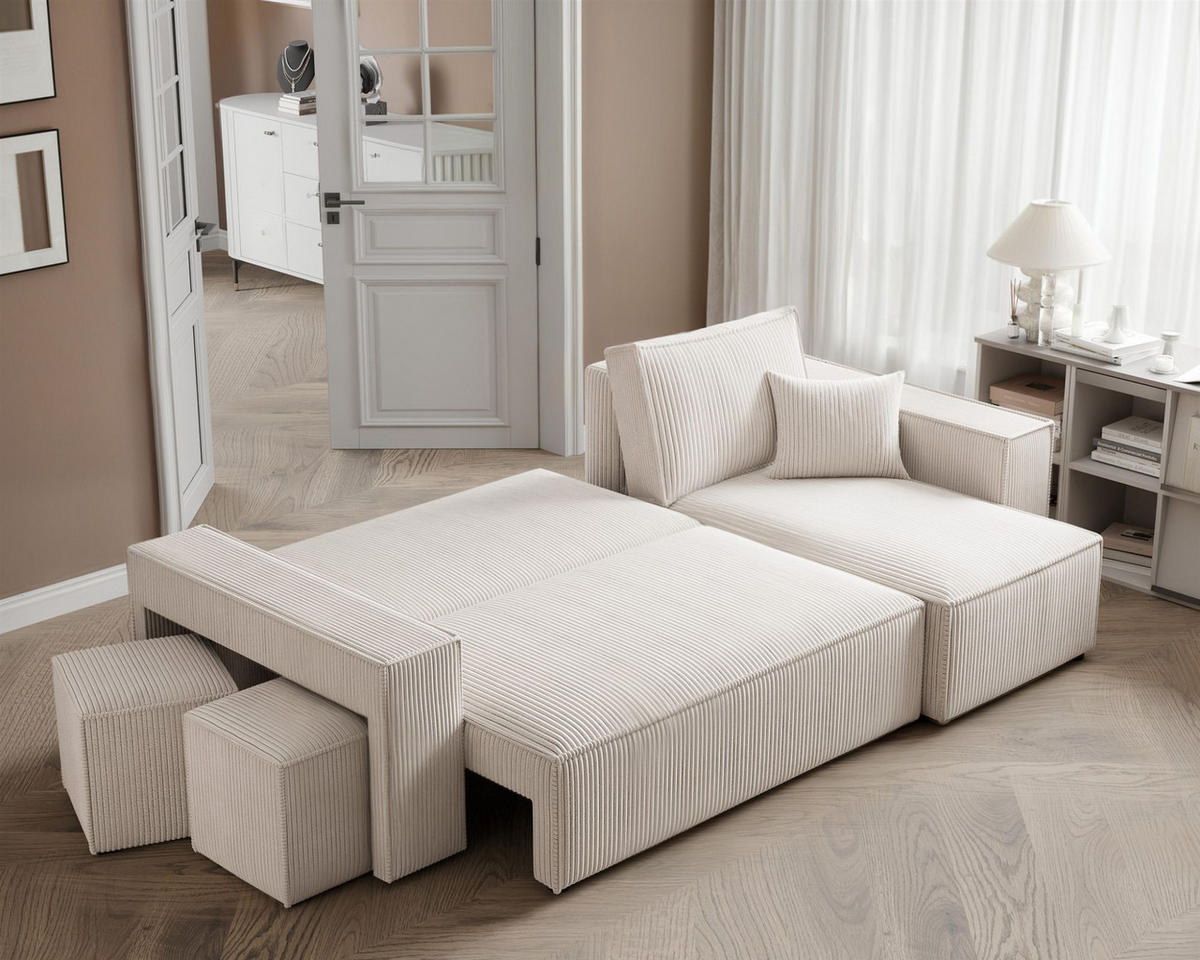 ECKSOFA Adara Inkl. Hocker - Weiß, Holzwerkstoff/Textil (145/262cm) - Fun Möbel