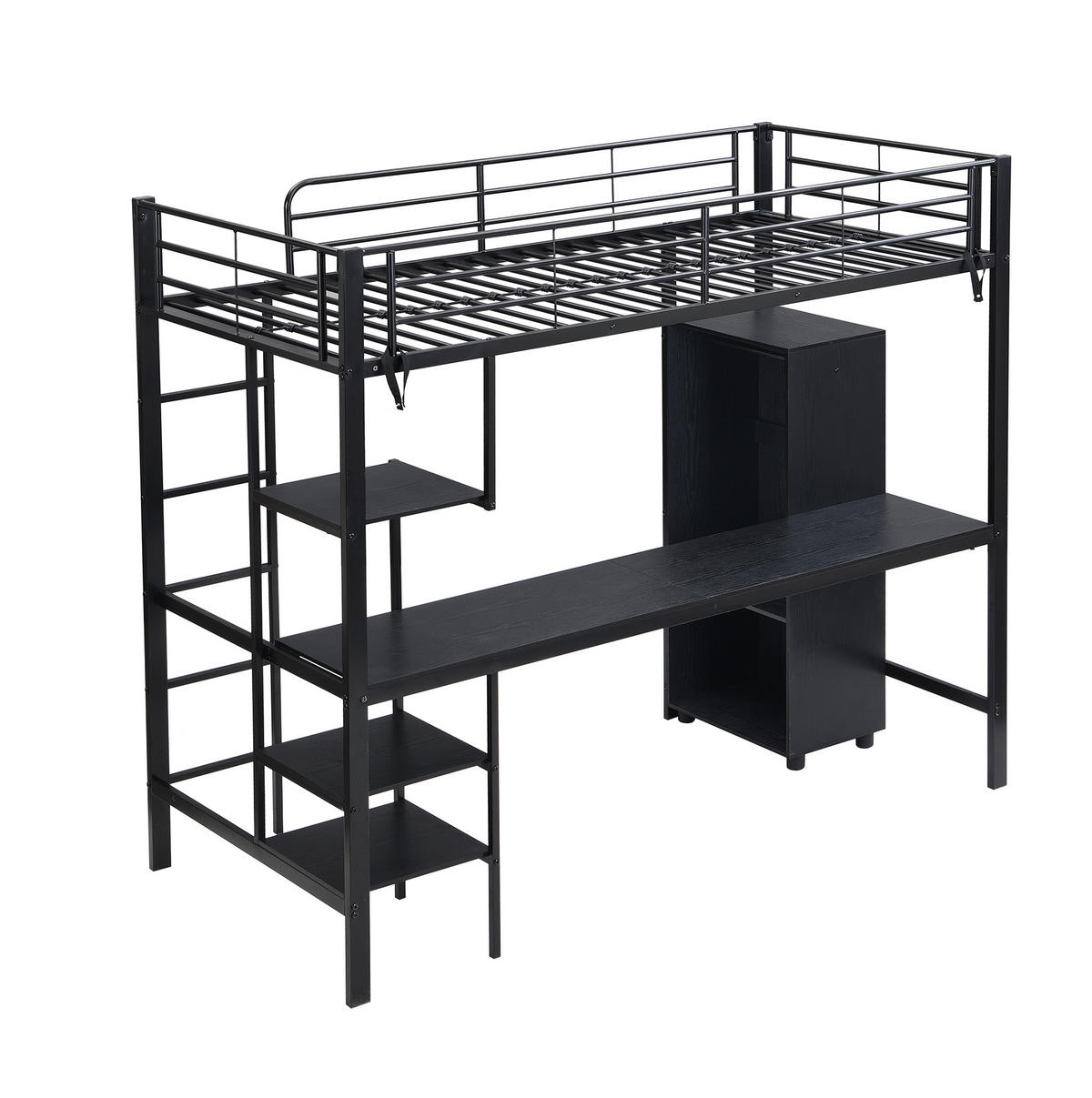 ETAGENBETT 90/200 cm schwarz aus Metall mit Schreibtisch und Stauraum - Schwarz, Metall (90/200cm) - OKWISH