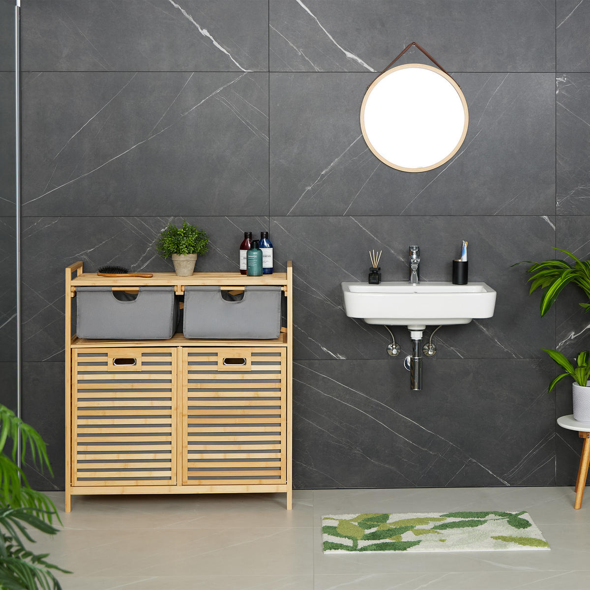 WÄSCHEKORB - Hellbraun, Holz/Textil (88/95/33cm) - Relaxdays