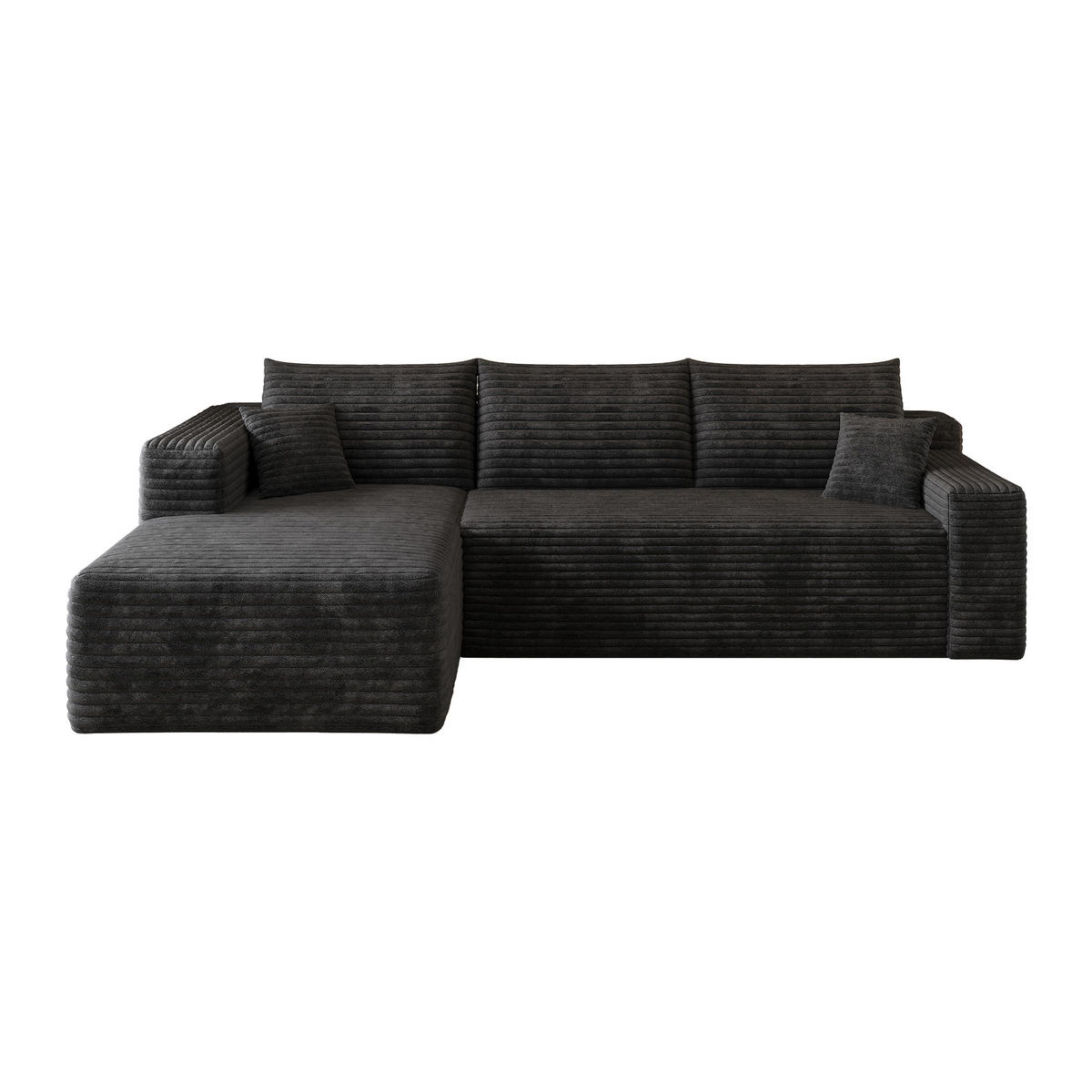 ECKSOFA Cord Schwarz ohne Montage - Schwarz, Textil (241/151cm) - WISHDOR