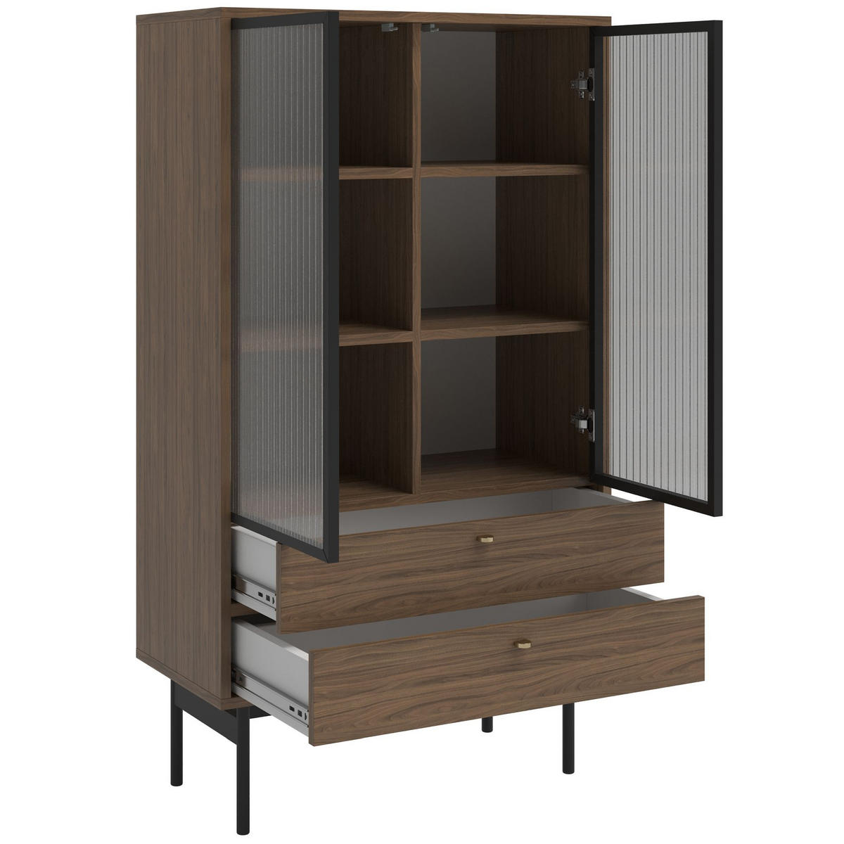 VITRINE Olar Holzoptik Carini Nussbaum 85 cm - Goldfarben/Schwarz, Holzwerkstoff/Metall (85/150/41cm) - Selsey