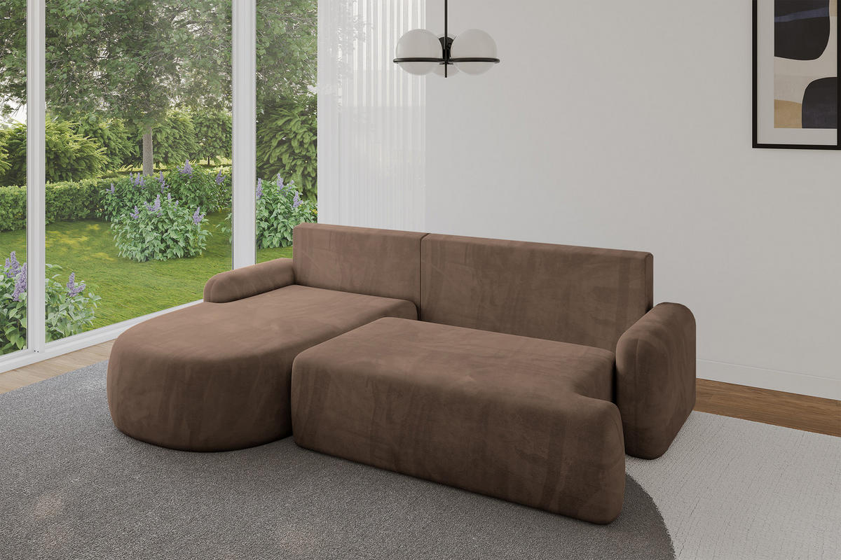 WOHNLANDSCHAFT mit Schlaffunktion und Bettkasten LIRA-L - 264x172x89 Braun - Braun, Holzwerkstoff/Textil (264/172cm) - ALTDECOR