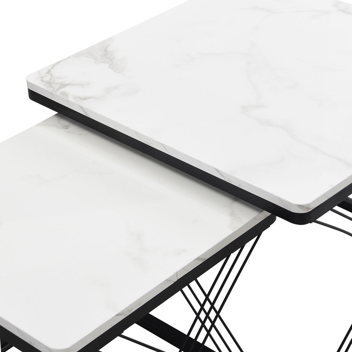 COUCHTISCH 60/60/45 cm & 45/45/40 cm hochglänzende Marmoroptik 2er-Set - Schwarz, Holzwerkstoff (60/60/45cm) - OKWISH