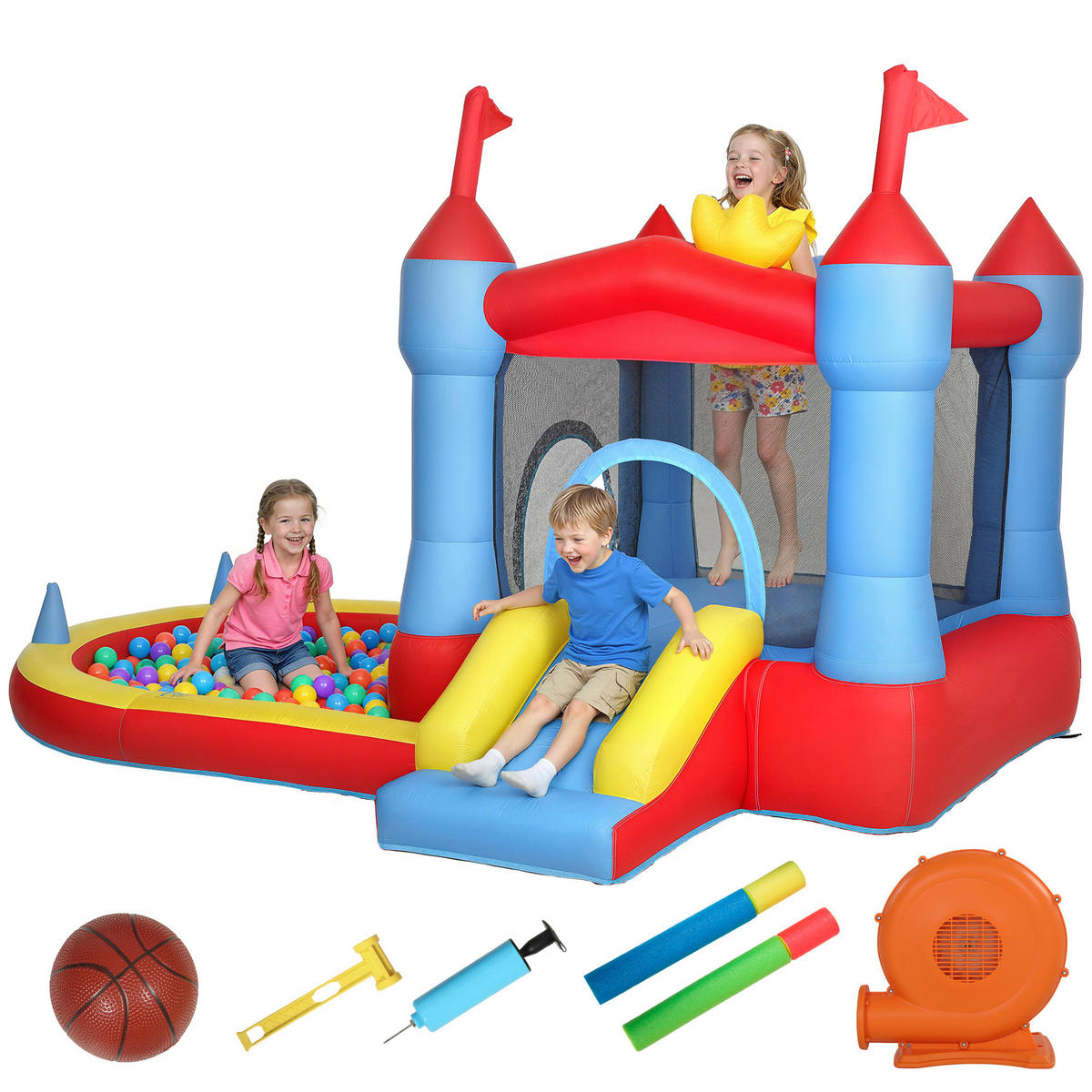HÜPFBURG DE-18568 mit Trampolin, Rutsche & Basketballkorb Mehrfarbig - Multicolor, Kunststoff (342/255/209cm) - ComfortXL