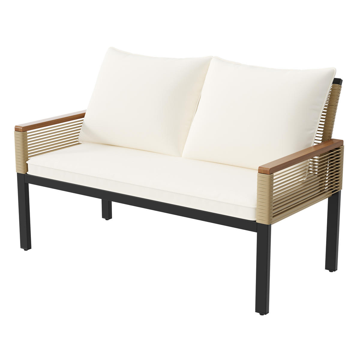GARTENMÖBEL 109x67x75cm beige aus Polyrattan und Stahl mit Polstern - Beige, Metall - Modfu