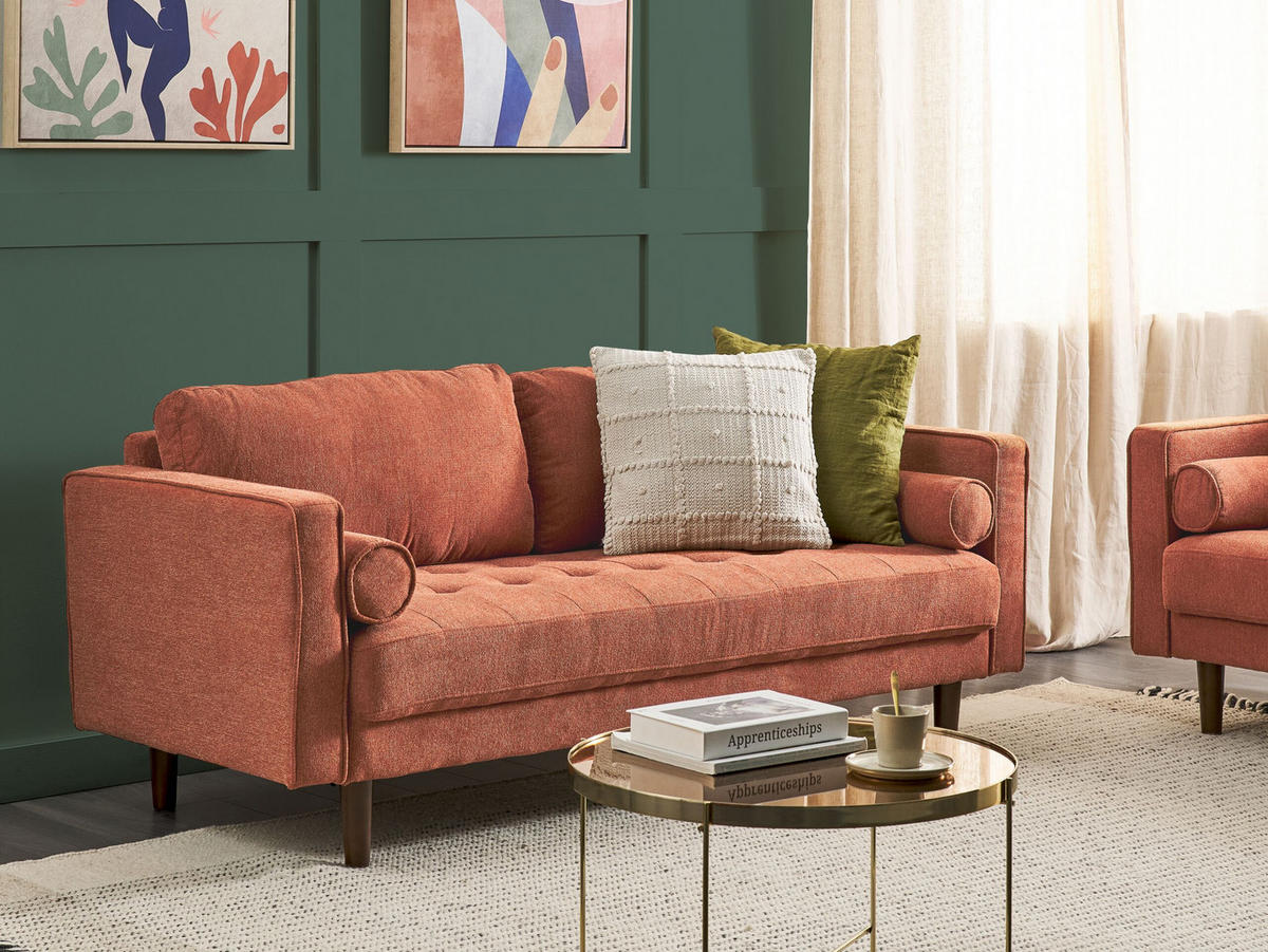 3-SITZER-SOFA goldbraun Nurmo - Dunkelbraun/Braun, Textil (177/78/74cm) - Beliani