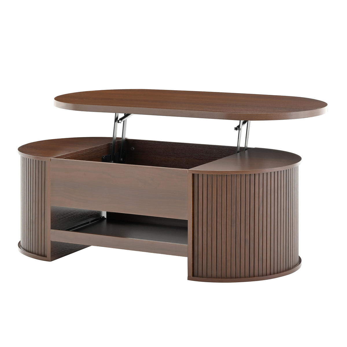 COUCHTISCH in Nussbaumfarben Wohnzimmertisch mit anhebbarer Tischplatte und ausziehbarem Regal, B110/T55.5/H40cm - Nussbaumfarben, Holzwerkstoff/Metall (55.5/110/55cm) - STILVORA