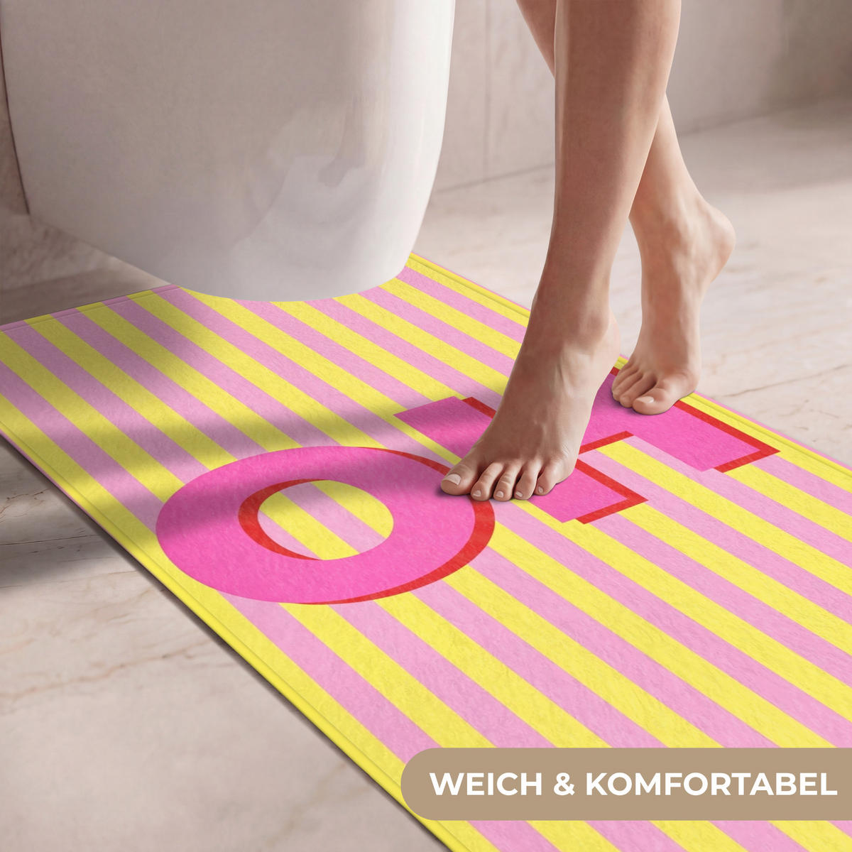 WC-VORLEGER Text - Streifen - Rosa Toilettenvorleger 60x120 cm - Multicolor, Kunststoff/Textil (60/120cm) - OnlyWow