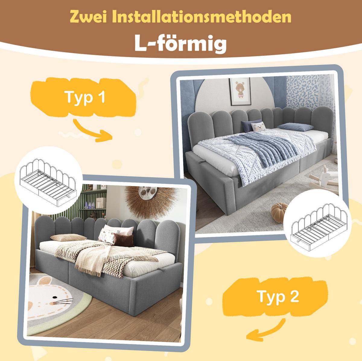 TAGESBETT 90/200 cm aus Samt mit hydraulischem Stauraum Grau - Grau, Textil (90/200cm) - Modenvie