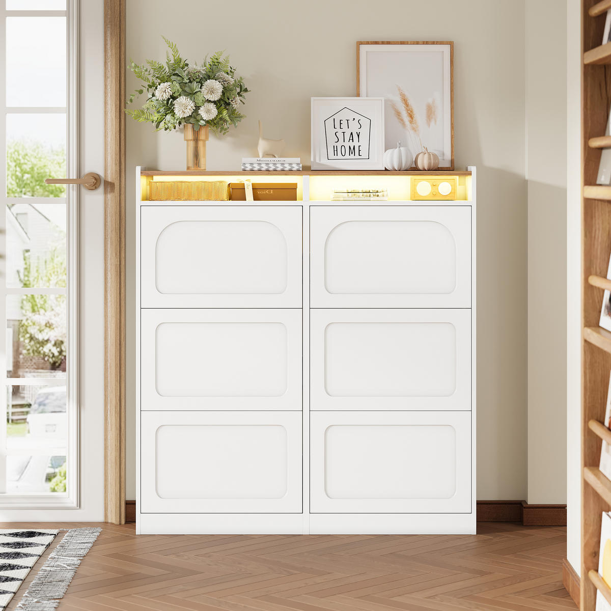 SCHUHSCHRANK aus Spanplatte 120x24x130cm in Weiß mit LED-Beleuchtung - Weiß, Holzwerkstoff (120/130/24cm) - Modfu