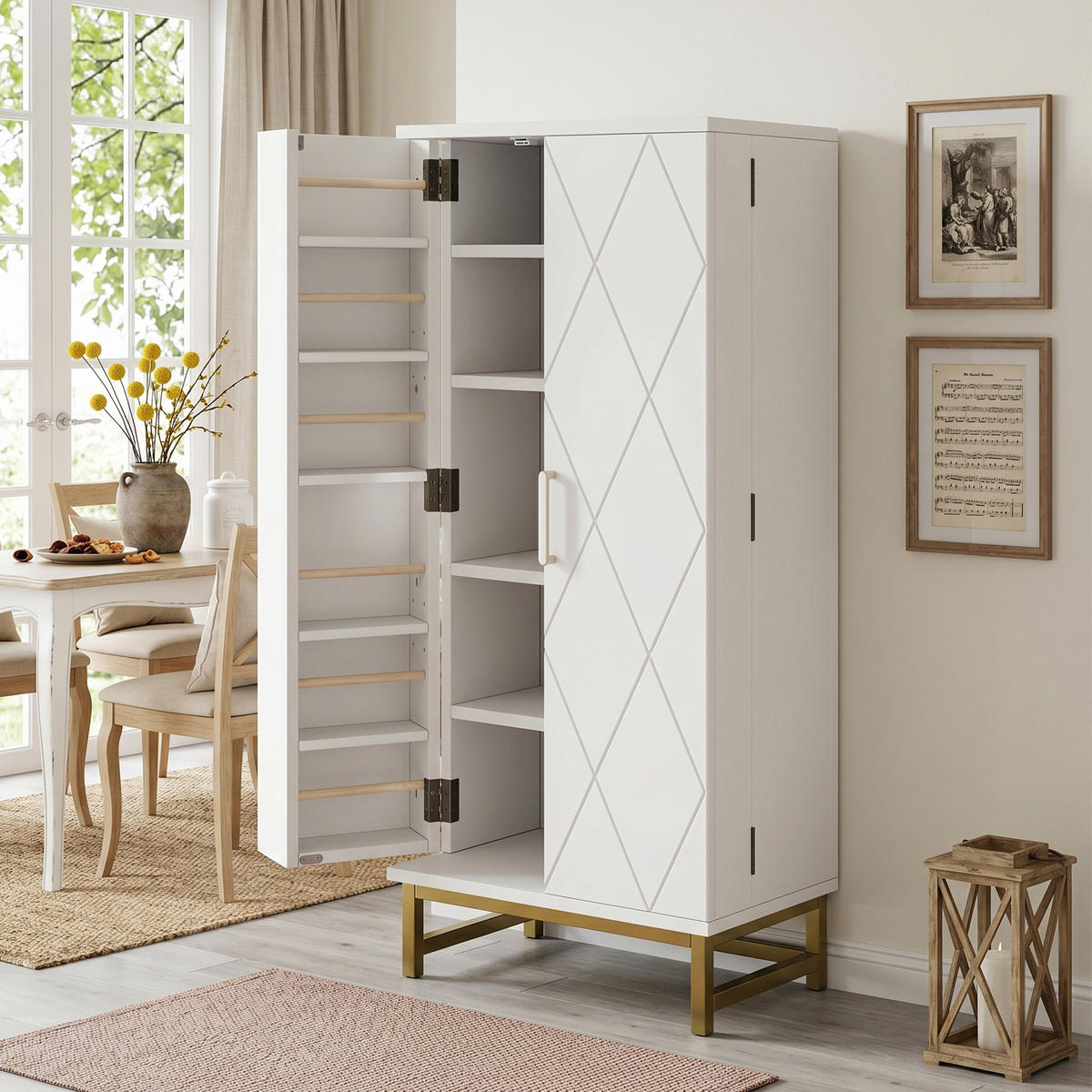 KÜCHENSCHRANK Sideboard Verstellbare Böden Weiß Gold - Weiß, Holzwerkstoff (60/130/40cm) - FLIEKS