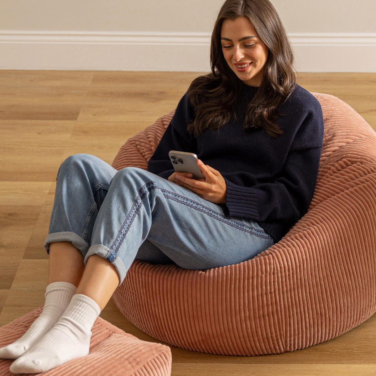 SITZSACK Klassisch + Hocker, Cord - Pink, Kunststoff/Textil (85/50/85cm) - icon