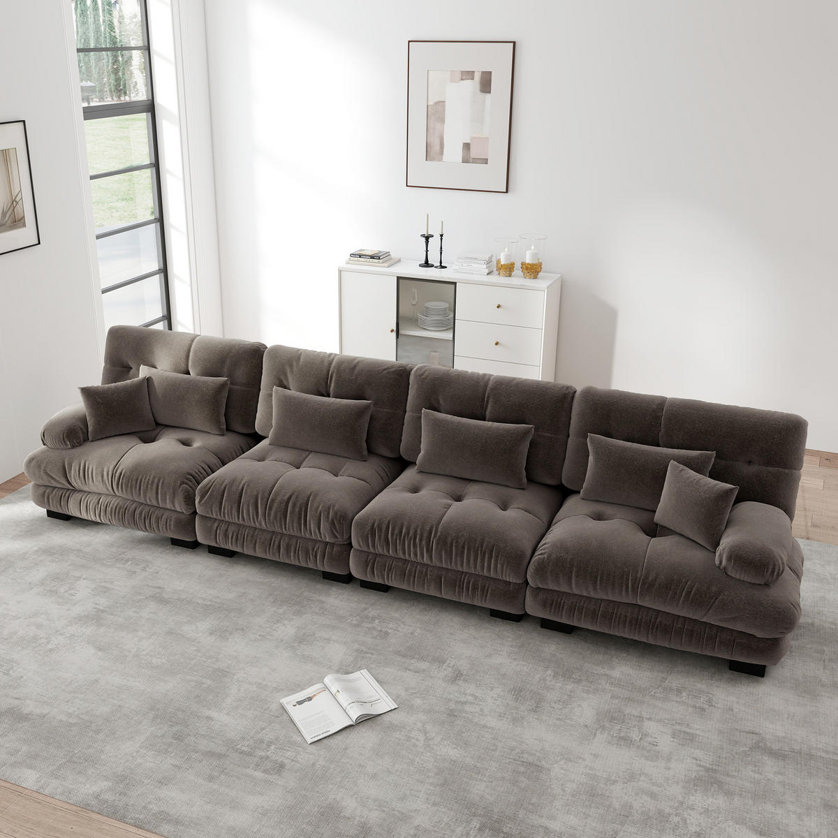 SCHLAFSOFA 4-Sitzer aus Chenille mit Tiefsitz, Braun - Braun, Textil (406/81/77cm)