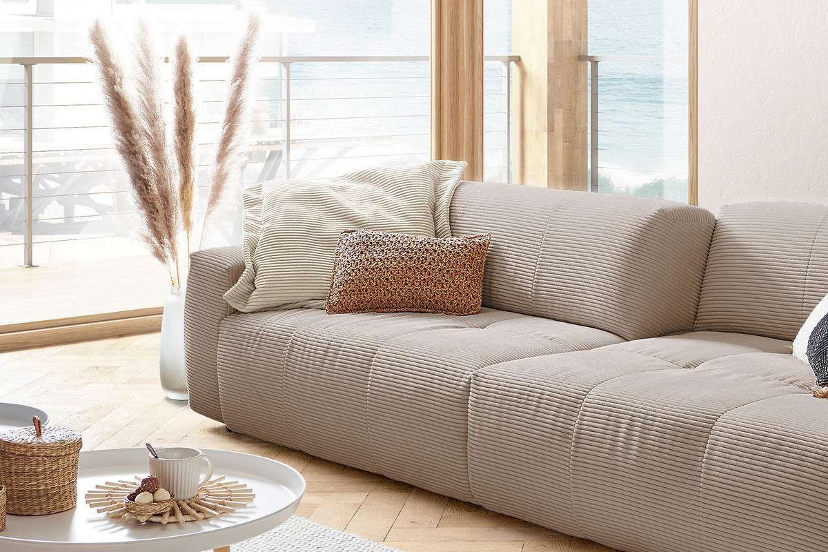 SOFA MIT SITZTIEFENVERSTELLUNG PALACE Taupe Cord - Taupe, Textil (298/74/120cm) - KAWOLA