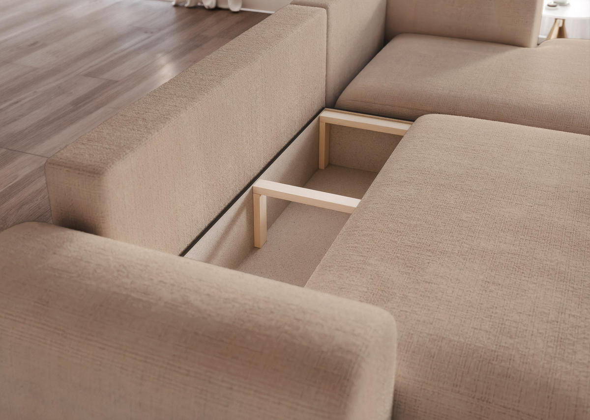 ECKSOFA BLOOM mit Schlaffunktion und Bettkasten Beige - Beige, Holzwerkstoff/Kunststoff (263/150cm) - Idohome