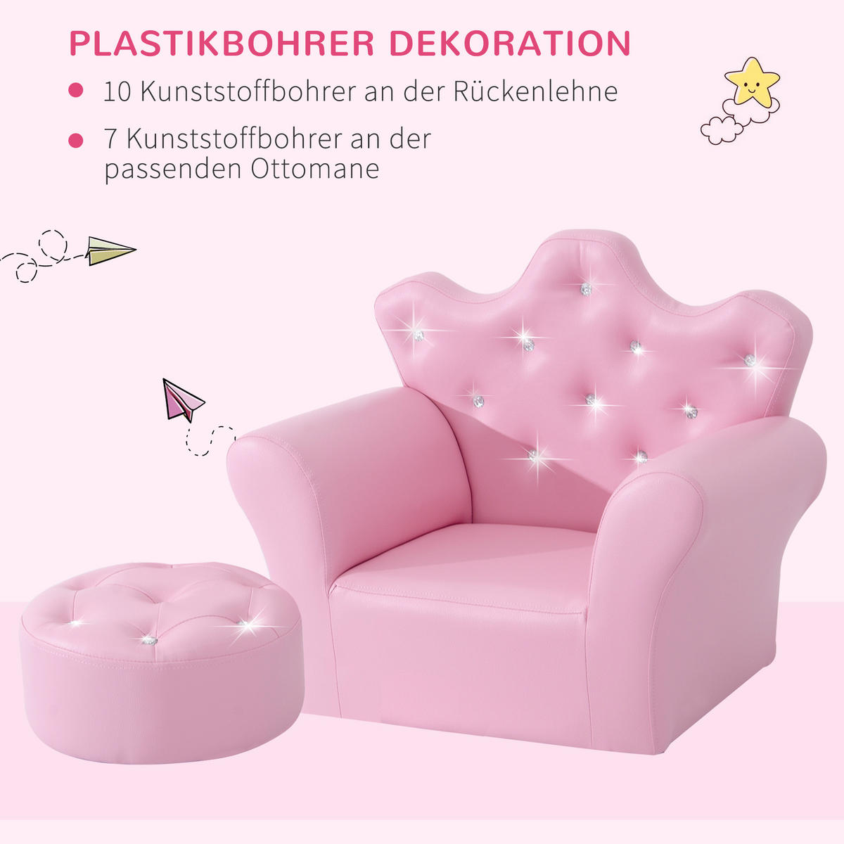 KINDERSESSEL, Rosa, Schwamm + Holz - Rosa, Holz (405/49/58cm) - HOMCOM