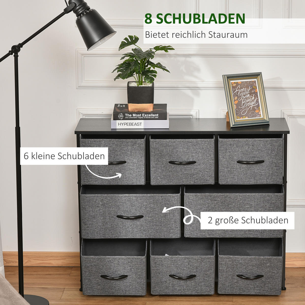 KOMMODE mit 8 Schubladen aus Stoff Modern-Design Dunkelgrau - Dunkelgrau, Textil (100/78.5/30cm) - HOMCOM