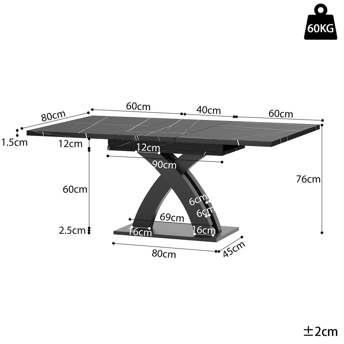 ESSTISCH Ausziehbar 120-160x80Cm Holz Schwarz 6 Personen - Schwarz, Metall (80/120/75cm) - FLIEKS