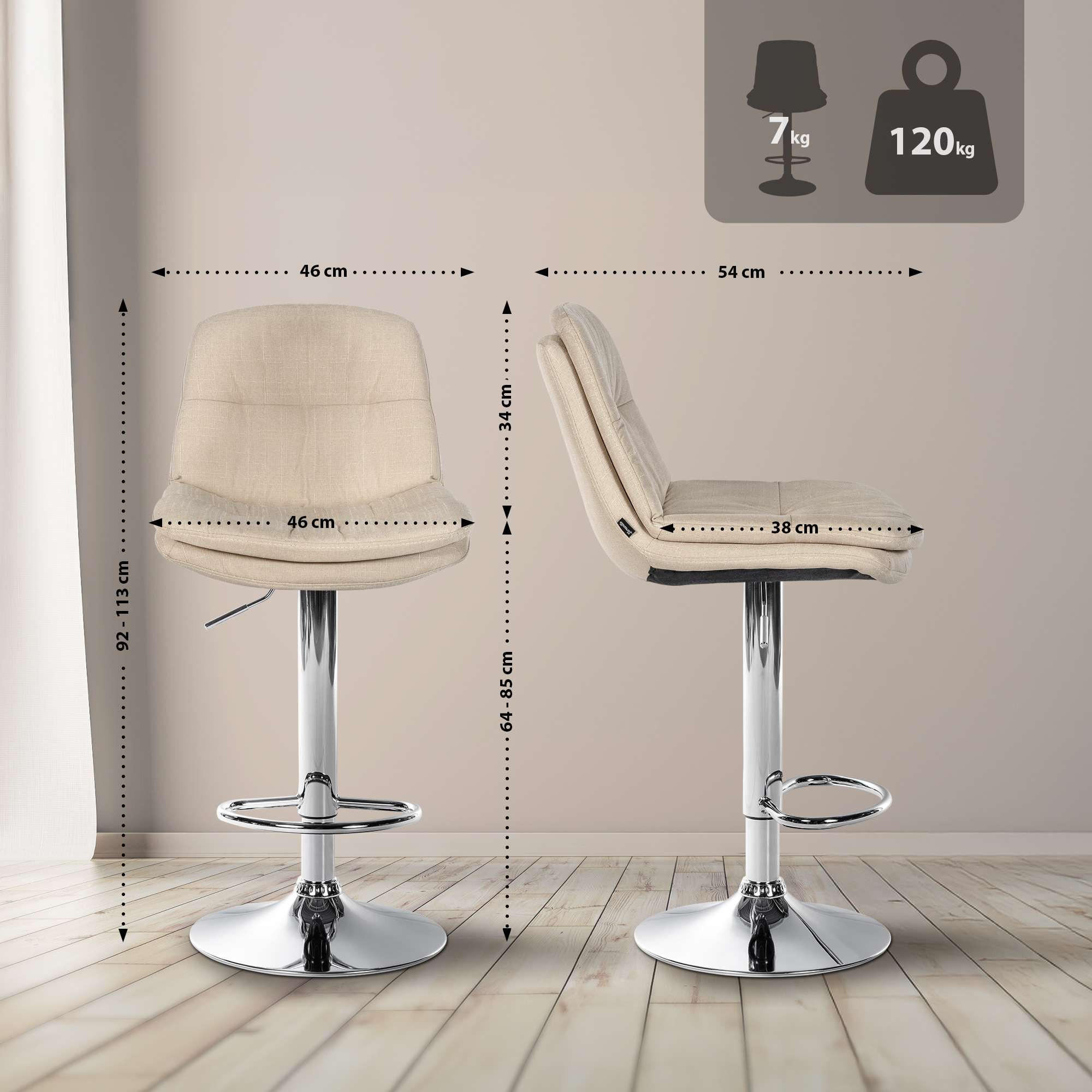 Thumbnail - CLP Barhocker, Creme, Textil, 46x92x54 cm, Esszimmer, Barmöbel, Barhocker