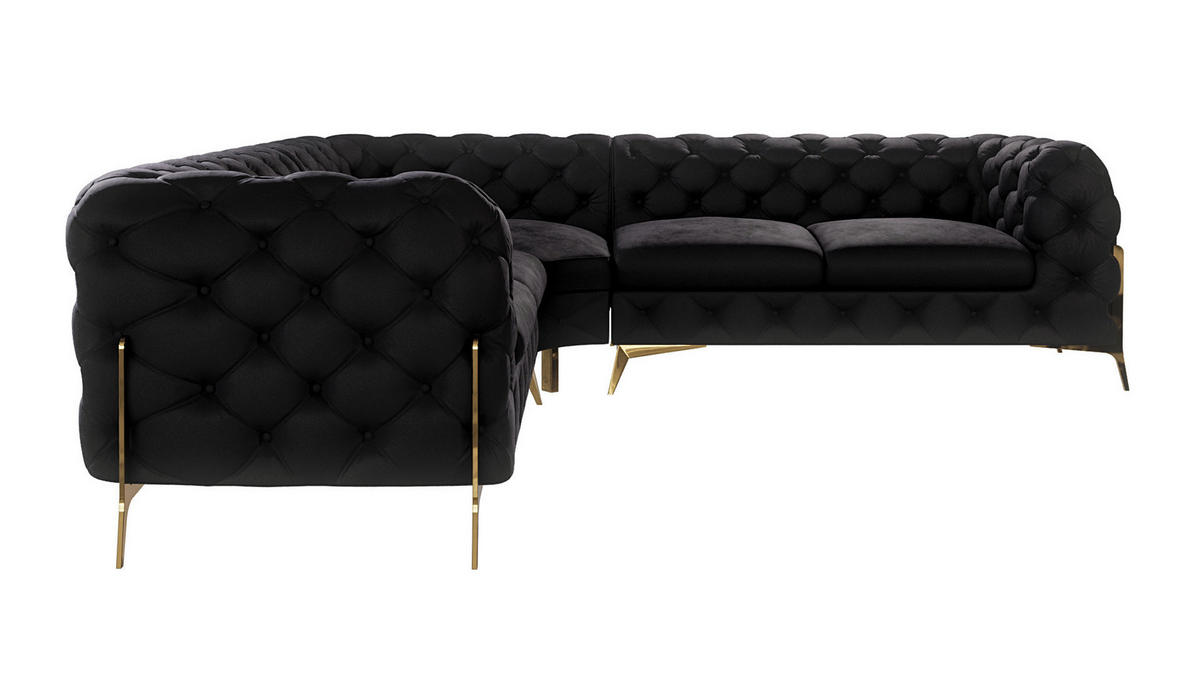 ECKSOFA Chesterfield Lexi Schwarz Samt - Goldfarben/Schwarz, Holz/Textil (264/264cm) - S-Style Möbel