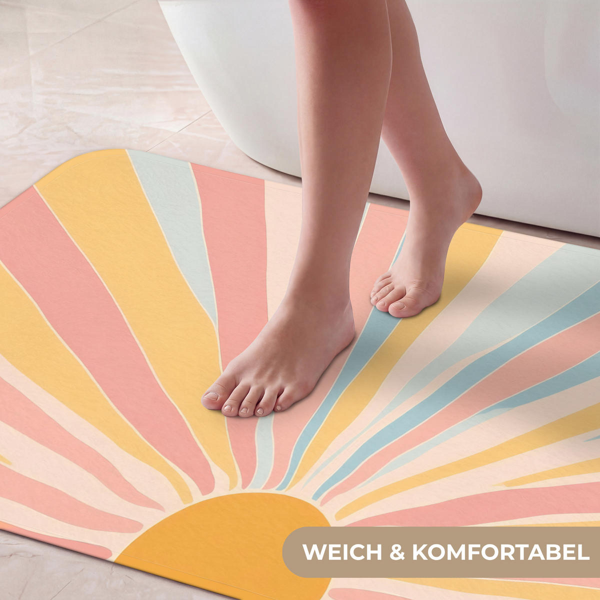 BADEMATTE Illustration - Sonne - Pastellfarben 120x60 cm - Pastellblau, Kunststoff/Textil (120/60cm)