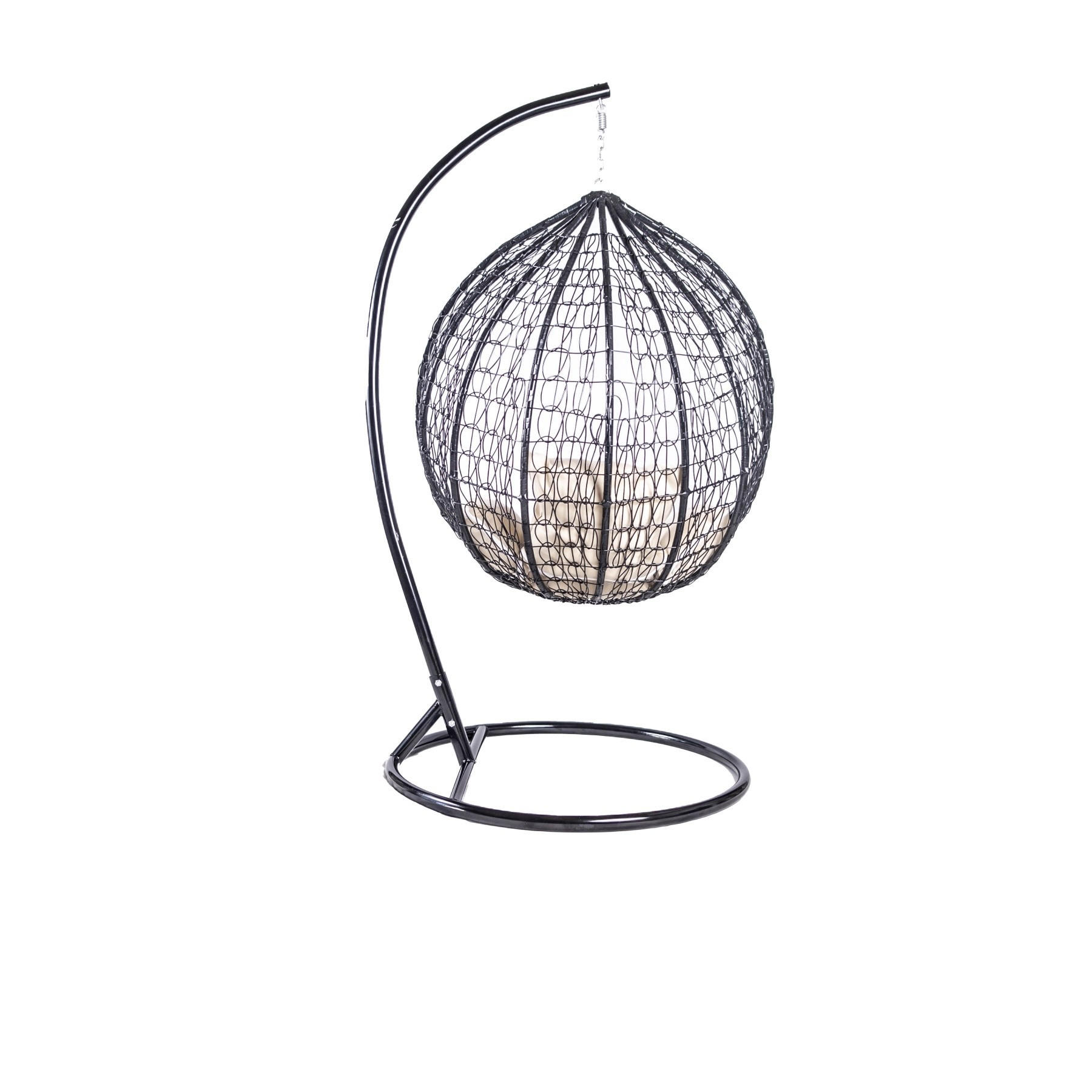 HÄNGESESSEL Cobe Schwarz, Beige Kissen, Garten Hängesessel Kokon aus Technorattan - Beige/Schwarz, Kunststoff/Metall (107/198/68cm) - Bettso