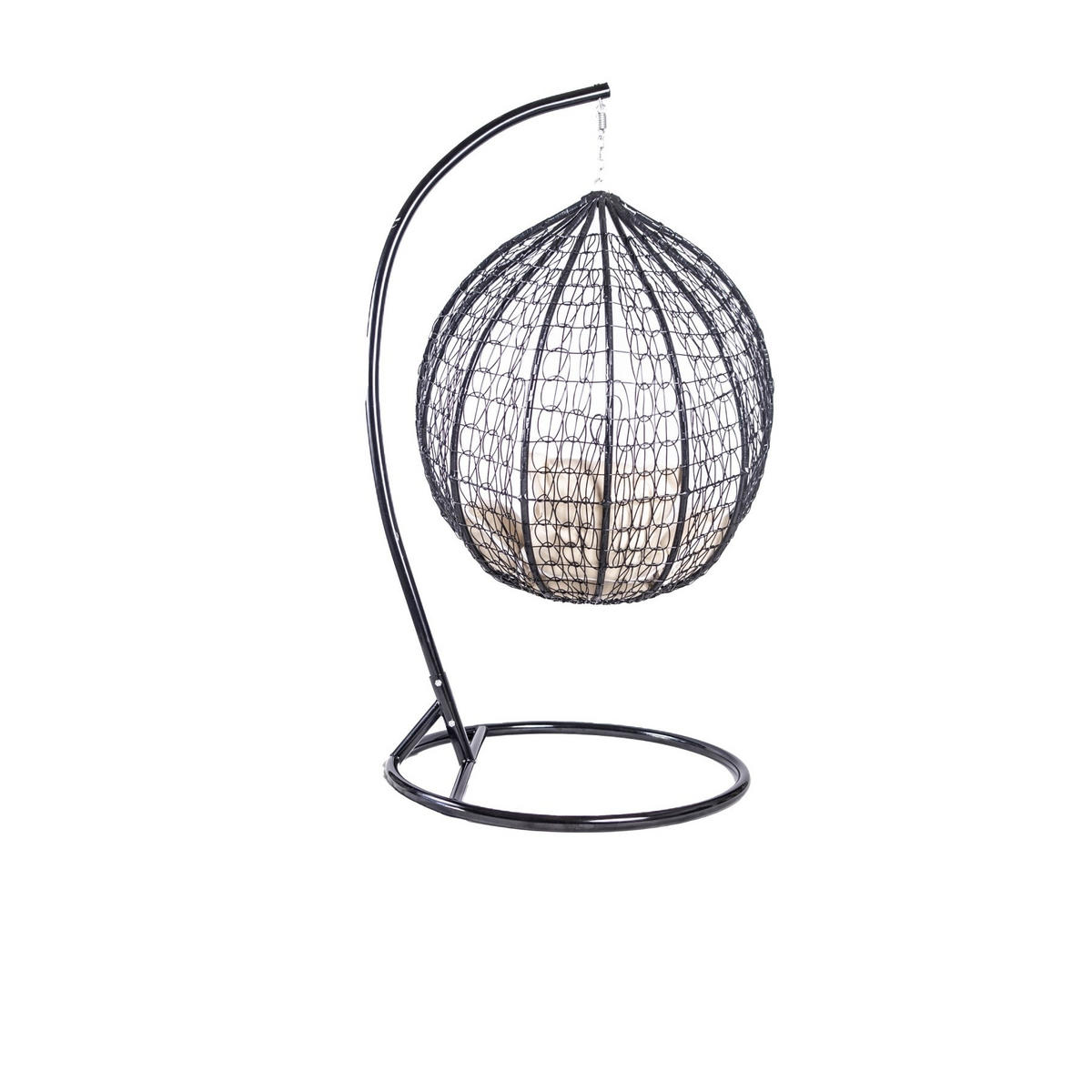 HÄNGESESSEL Cobe Schwarz, Beige Kissen, Garten Hängesessel Kokon aus Technorattan - Beige/Schwarz, Kunststoff/Metall (107/198/68cm) - Bettso